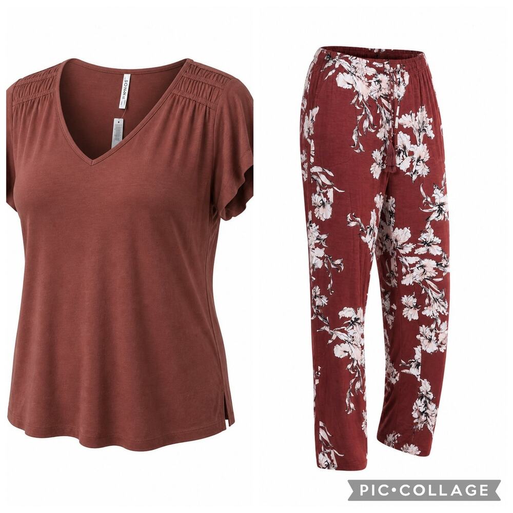 New! Soma Cool Nights Pajama Set L Sable Floral Tassel Pants Lounge Sleepwear PJ